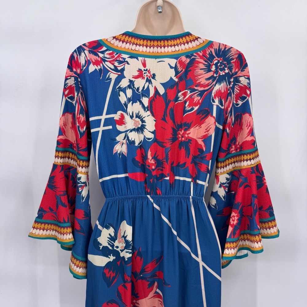 Flying Tomato Festival Maxi Dress XS Blue Floral Print Flare Sleeve Polyester - Picture 6 of 12